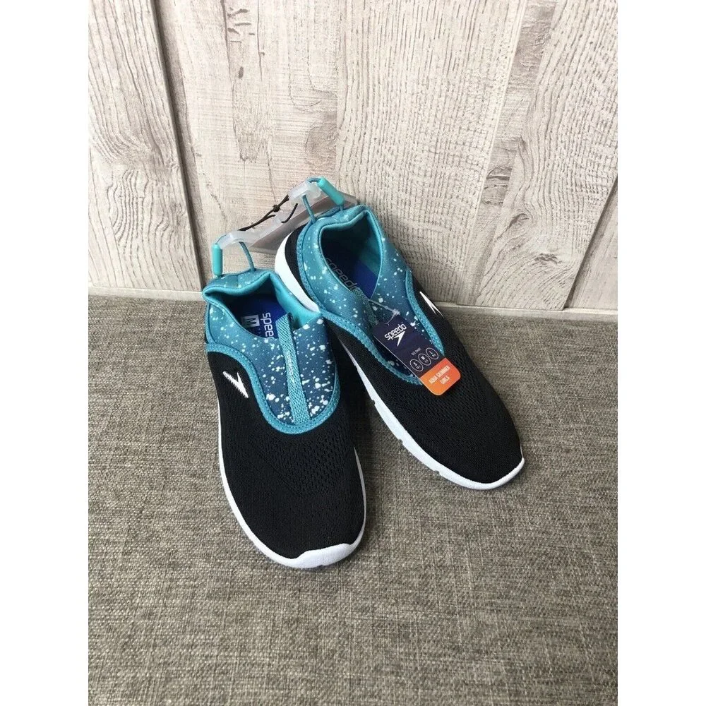 Girls Speedo Black Turquoise White Surf Strider Water Shoes Junior Size M 2-3
